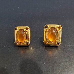 Vintage Costume Jewelry Clip-On Earrings, Topaz Color